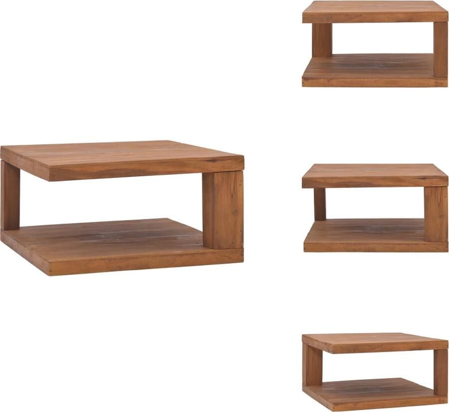 VidaXL Koloniaal Teakhouten Woonkamertafel 65 x 65 x 33 cm Opbergruimte Montage vereist Tafel