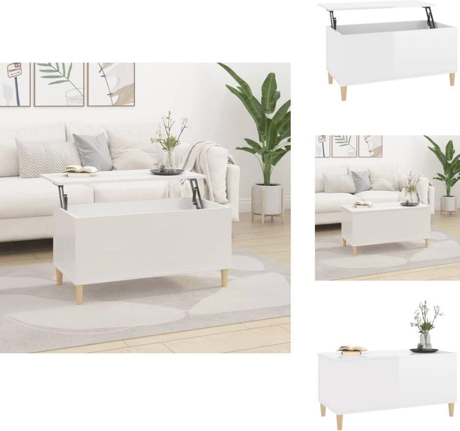 VidaXL Salontafel Salontafels Tafel Tafels Salontafel 90x44 5x45 cm bewerkt hout hoogglans wit - Foto 2