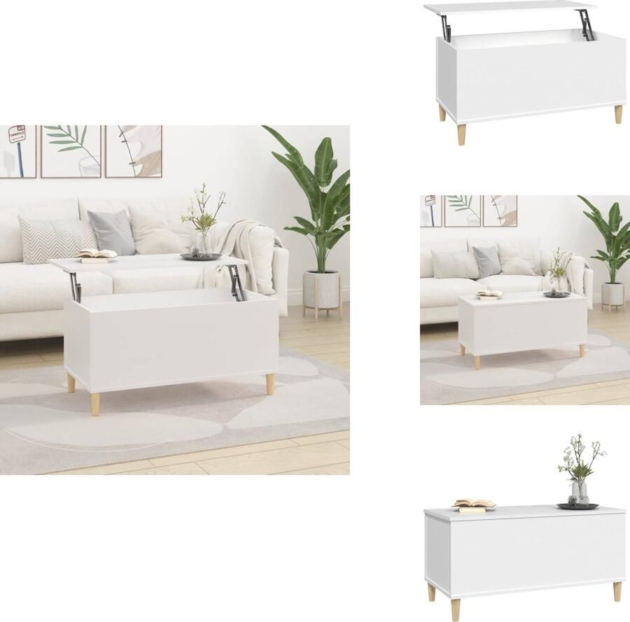 VidaXL Salontafel Monaco Wit 90 x 44.5 x 45 cm Lift-top Hoogwaardig hout Opbergruimte Tafel