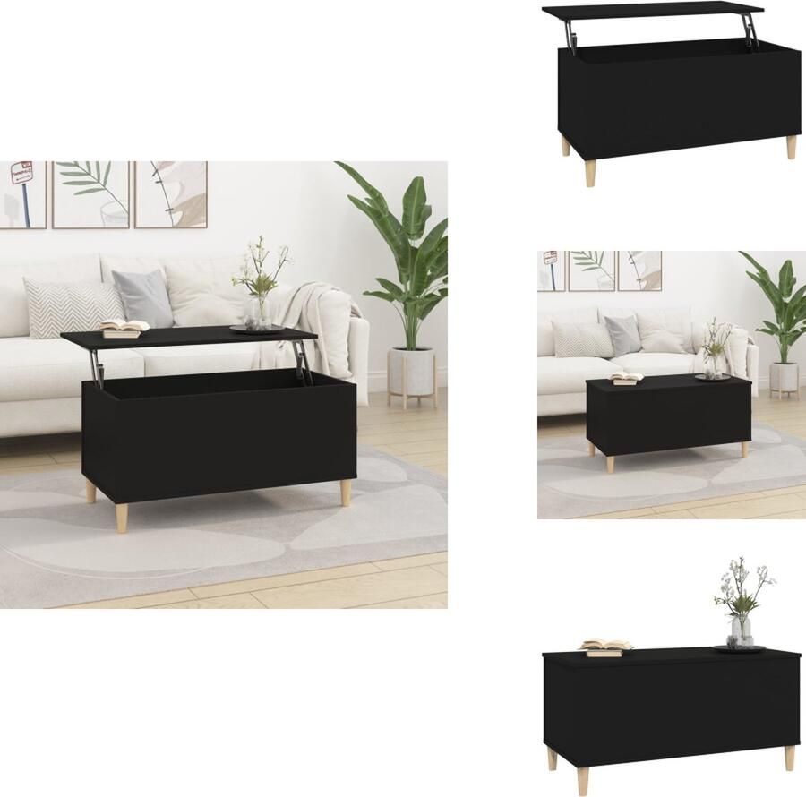 VidaXL Salontafel Lift-Top Zwart 90 x 44.5 x 45 cm Bewerkt hout en massief eucalyptushout Tafel