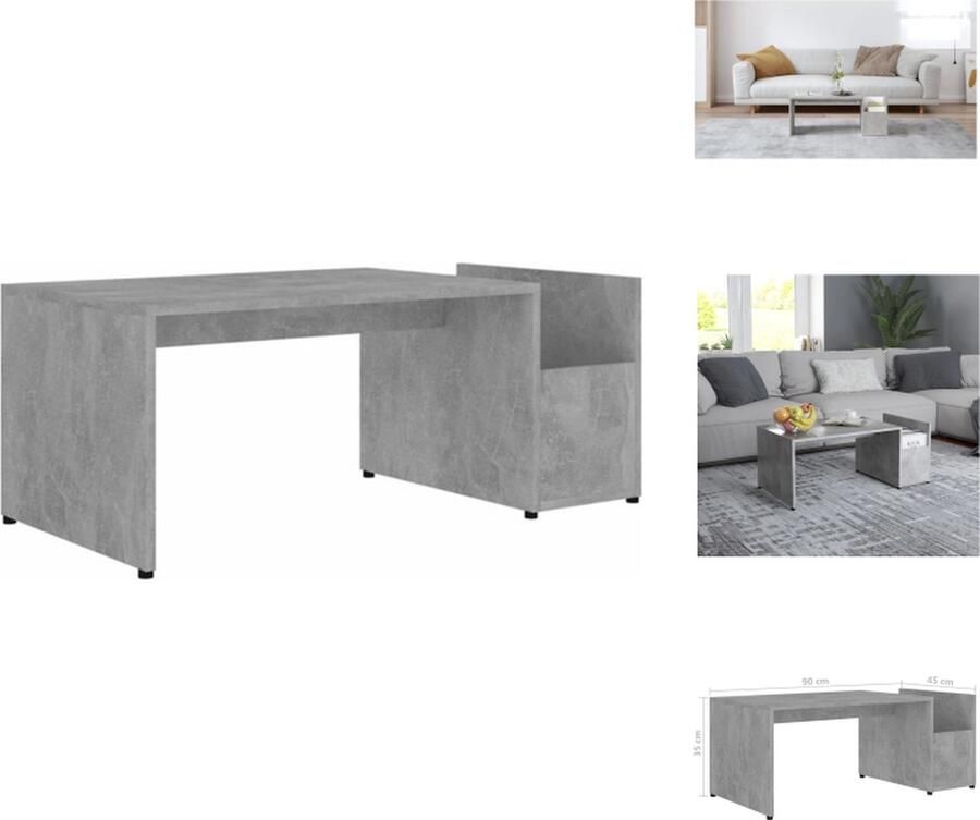 VidaXL Salontafel Salontafels Tafel Tafels Salontafel 90x45x35 cm bewerkt hout betongrijs