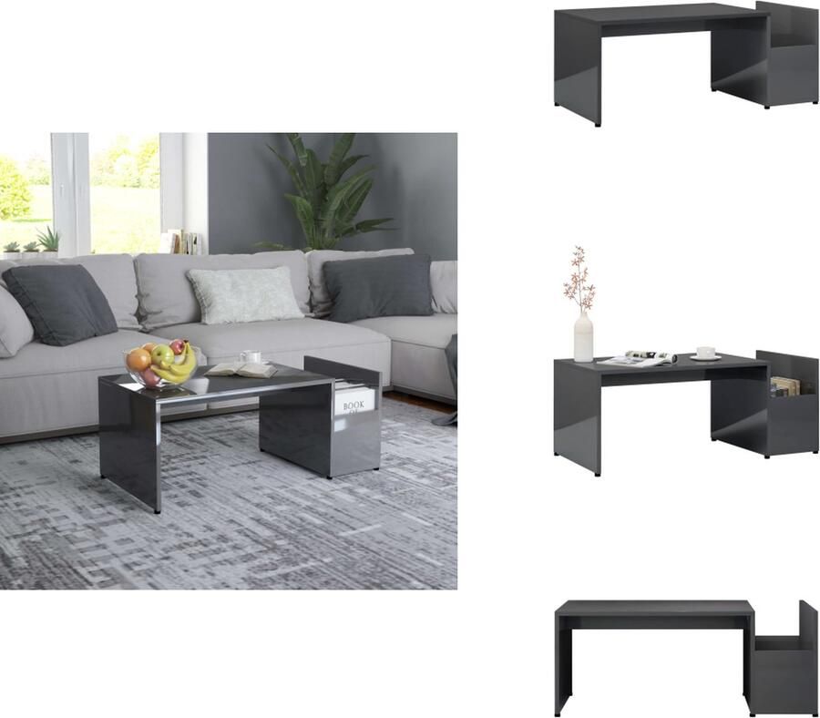 VidaXL Salontafel Salontafels Tafel Tafels Salontafel 90x45x35 cm bewerkt hout hoogglans grijs