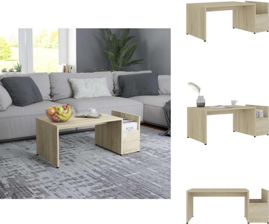 VidaXL Salontafel Salontafels Tafel Tafels Salontafel 90x45x35 cm bewerkt hout sonoma eikenkleurig
