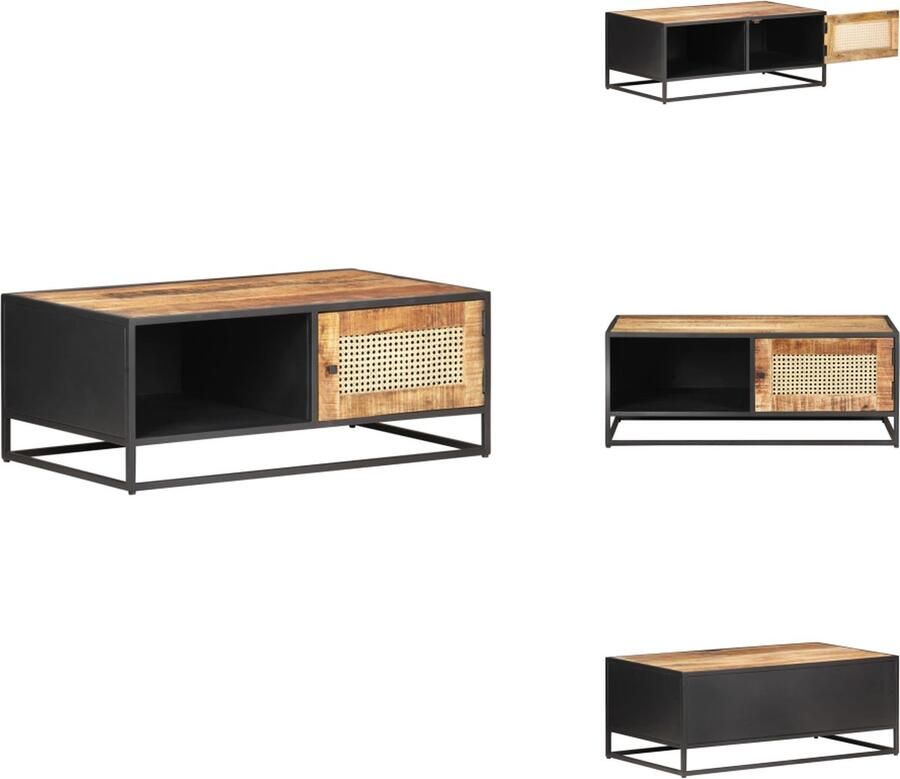 VidaXL Salontafel Salontafels Tafel Tafels Salontafel 90x50x35 cm ruw mangohout en natuurlijk riet