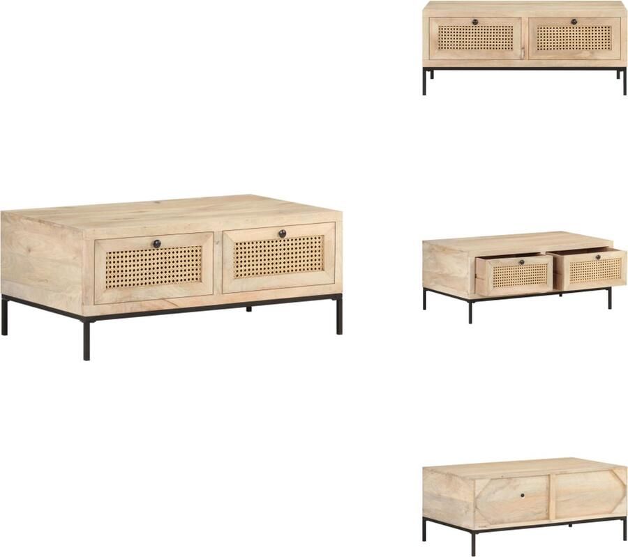 VidaXL Salontafel Salontafels Tafel Tafels Salontafel 90x50x37 cm massief mangohout en natuurlijk riet