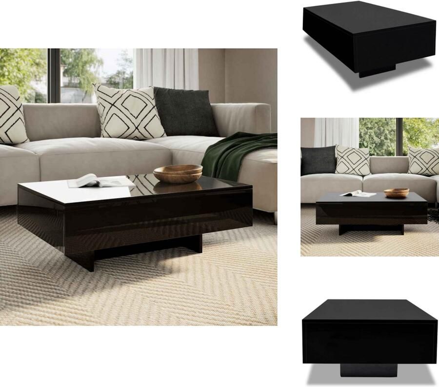 VidaXL Salontafel Rechthoek Hoogglans Zwart 85x55x31cm MDF met Hoogglans Afwerking Tafel