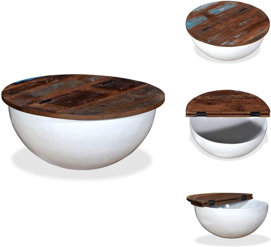 VidaXL Salontafel Salontafels Tafel Tafels Salontafel komvormig massief gerecycled hout wit