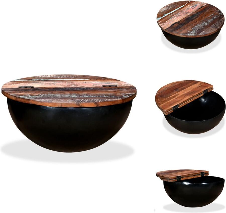 VidaXL Salontafel Salontafels Tafel Tafels Salontafel komvormig massief gerecycled hout zwart