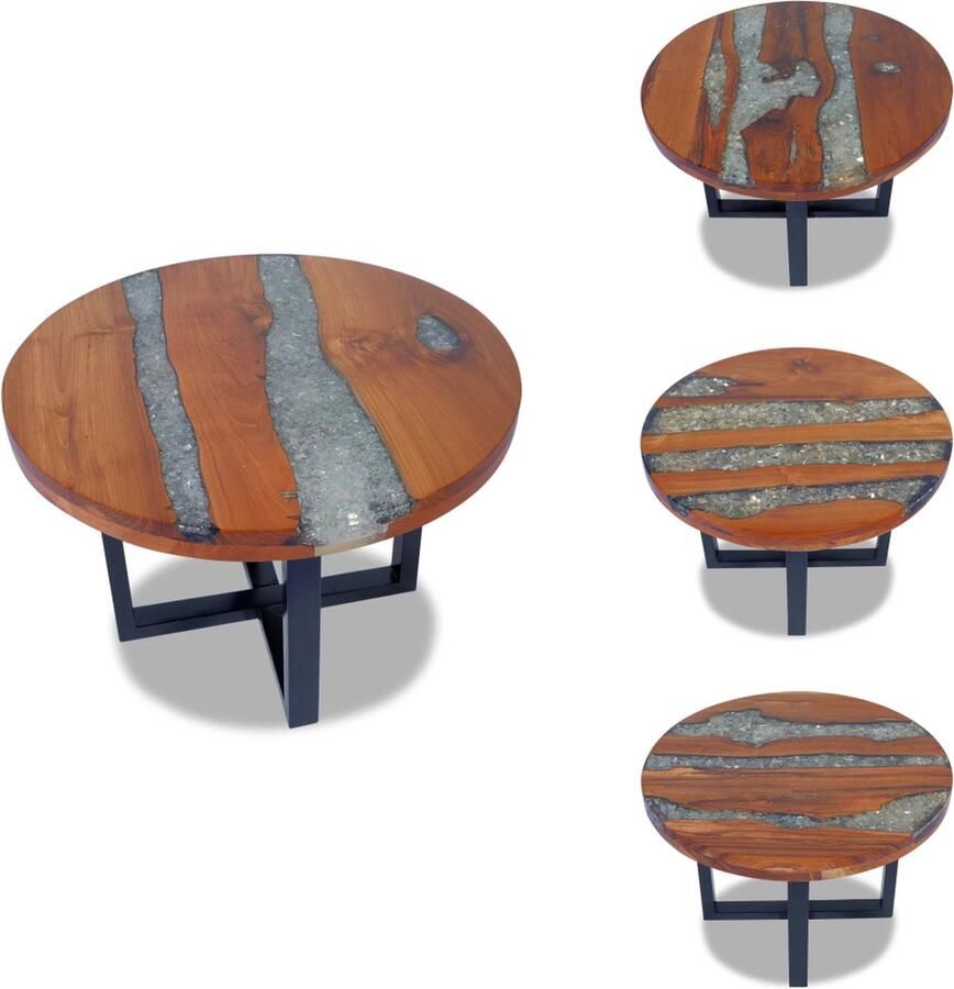 VidaXL Salontafel Massief teak- en mangohout Meerkleurig 60x40 cm Handgemaakt Eenvoudig te monteren Tafel - Foto 2