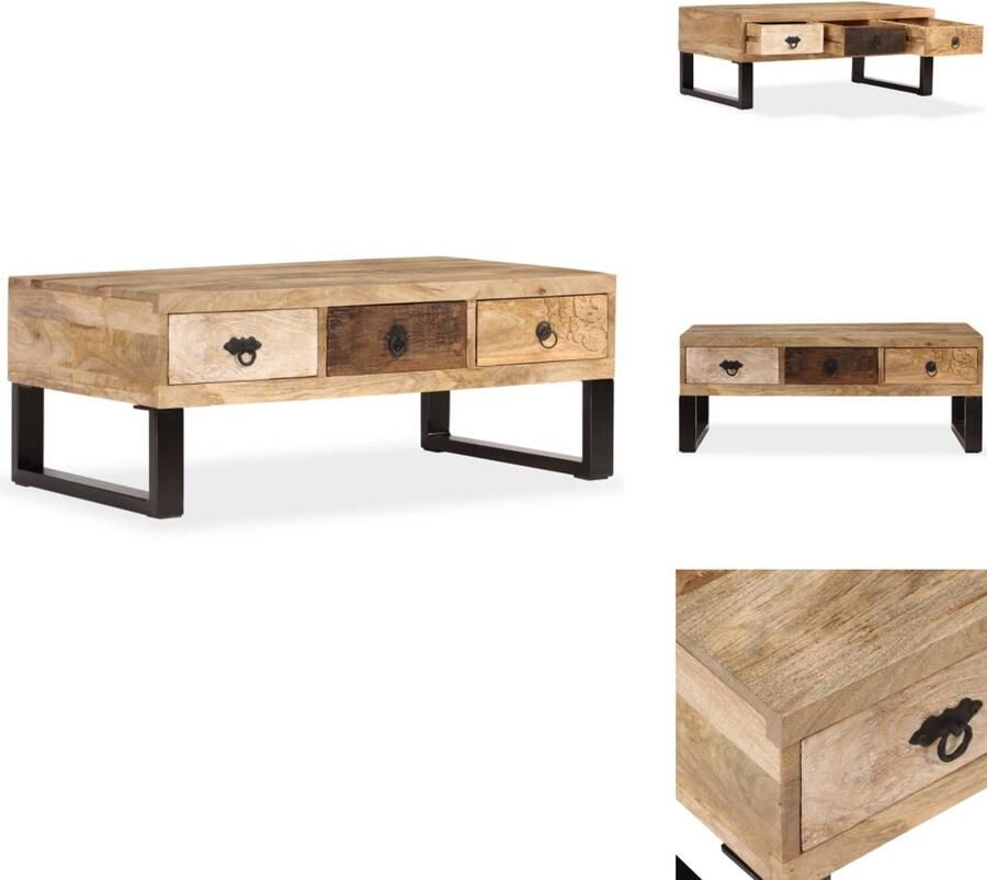 VidaXL Salontafel Salontafels Tafel Tafels Salontafel met 3 lades 90x50x35 cm massief mangohout