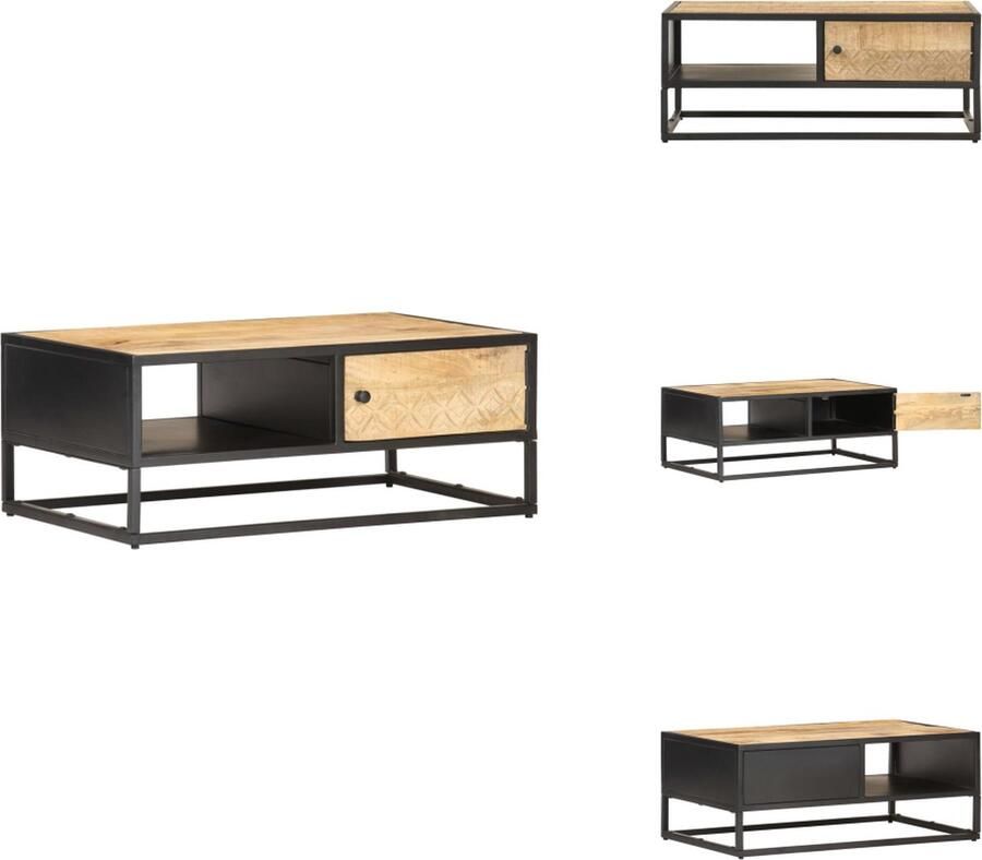 VidaXL Salontafel Salontafels Tafel Tafels Salontafel met bewerkte deur 90x55x36 cm ruw mangohout