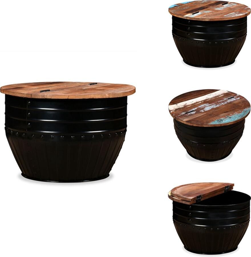 VidaXL Salontafel Salontafels Tafel Tafels Salontafel tonvormig massief gerecycled hout zwart