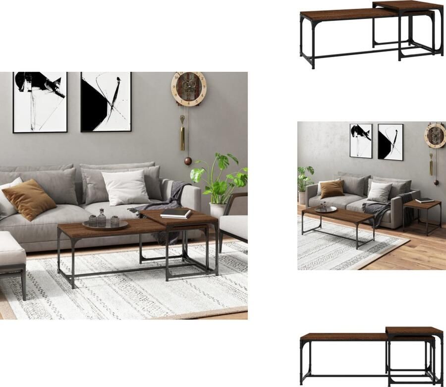 VidaXL Salontafel Industrieel Bewerkt hout en staal 100 x 40 x 35 cm 50 x 40 x 40 cm Bruineiken Tafel