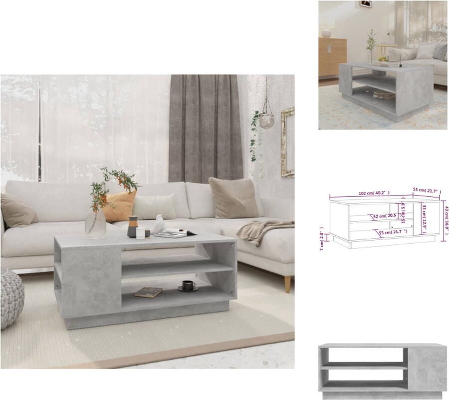 The Living Store Banktafel Betongrijs 102 x 55 x 43 cm Stevig en Duurzaam Salontafel Banktafel Houten Salontafel Beton Grijze Salontafel Living Room Furniture