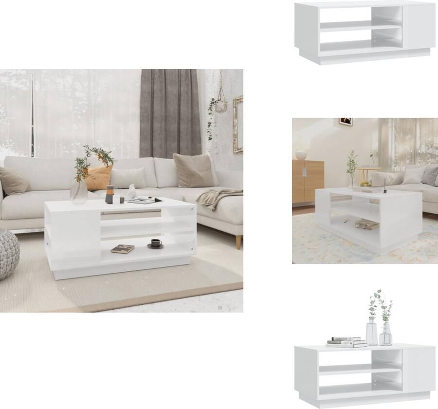 VidaXL Salontafel Salontafels Woonkamertafel Banktafel Salontafel 102x55x43 cm bewerkt hout hoogglans wit