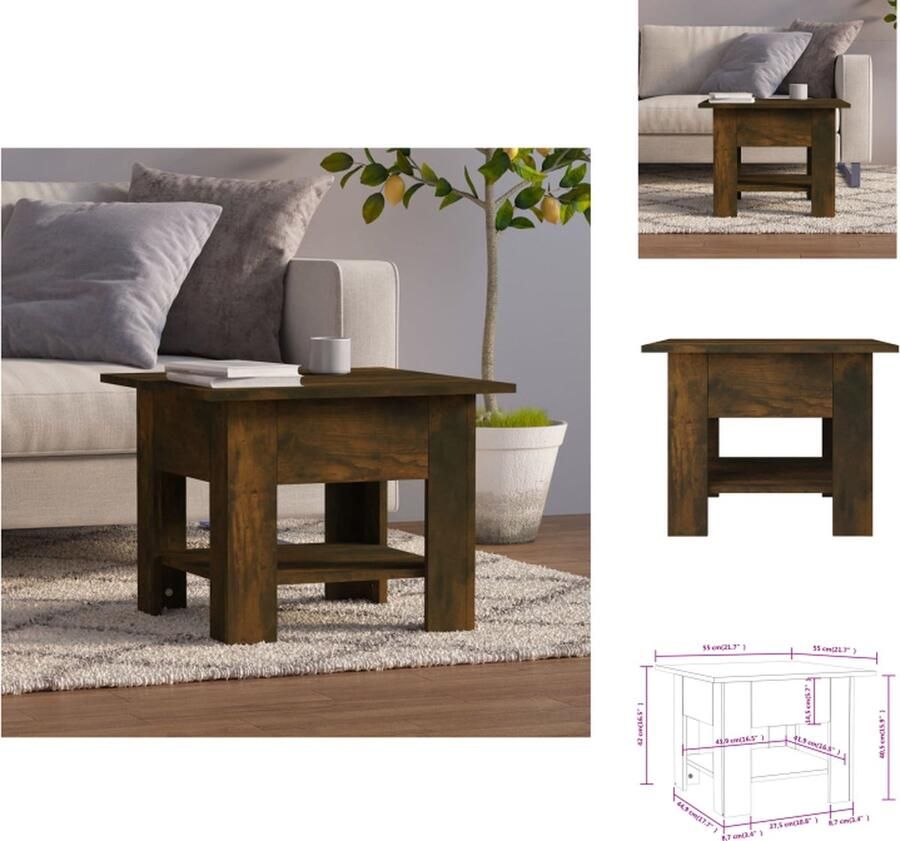 VidaXL Salontafel Salontafels Woonkamertafel Banktafel Salontafel 55x55x42 cm bewerkt hout gerookt eikenkleurig