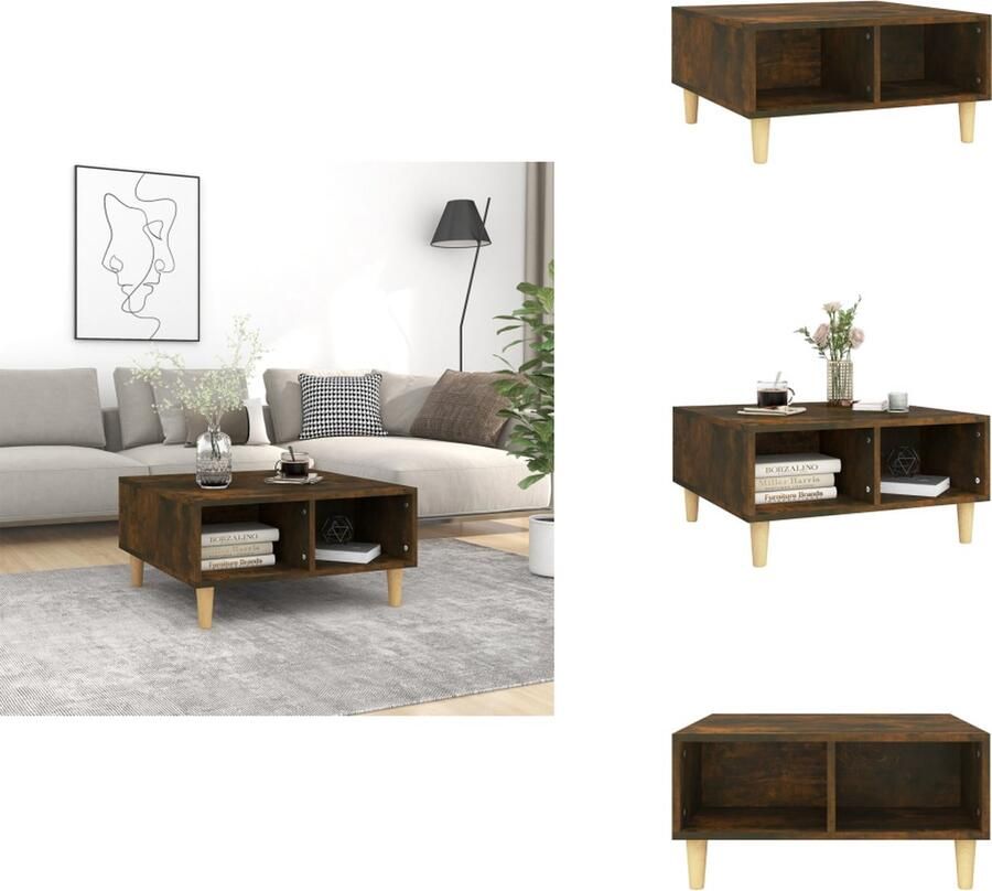 VidaXL Salontafel Scandinavisch Bijzettafel met opbergschappen 60 x 60 x 30 cm Gerookt eiken Spaanplaat Eucalyptushout Tafel - Foto 2