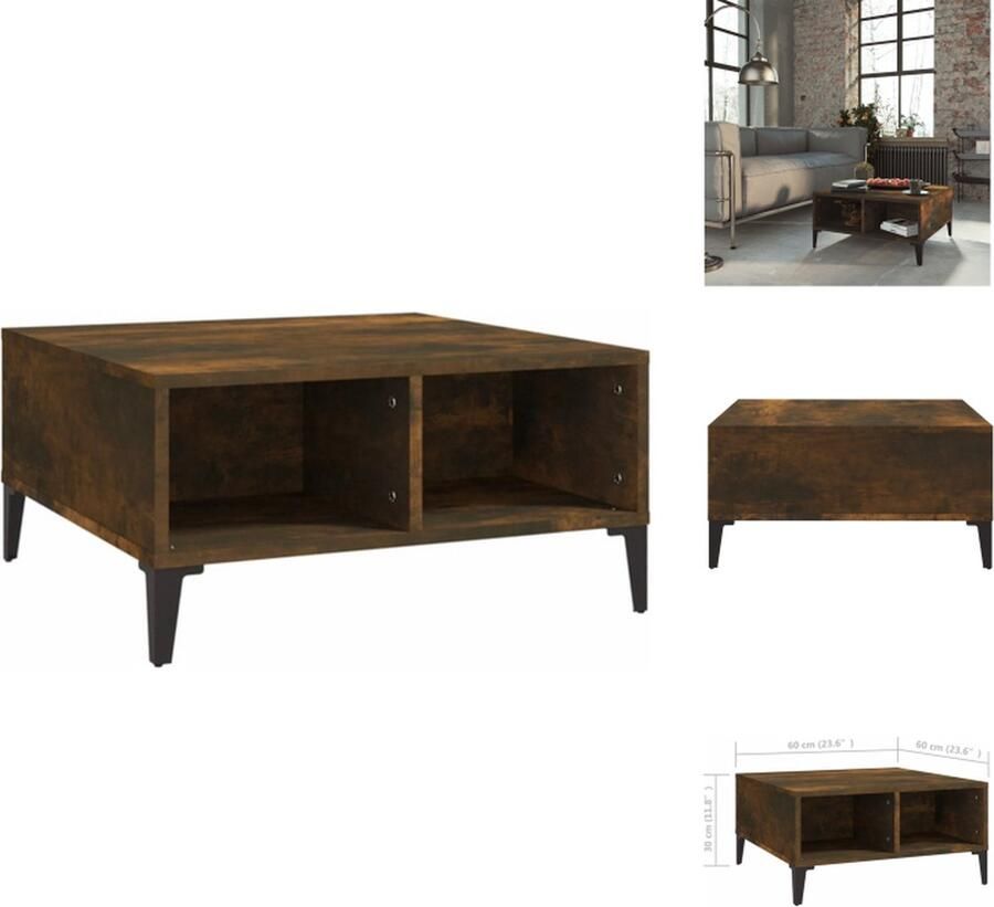 VidaXL Salontafel Scandinavisch Bijzettafel met opbergschappen 60 x 60 x 30 cm Gerookt eiken Spaanplaat Eucalyptushout Tafel