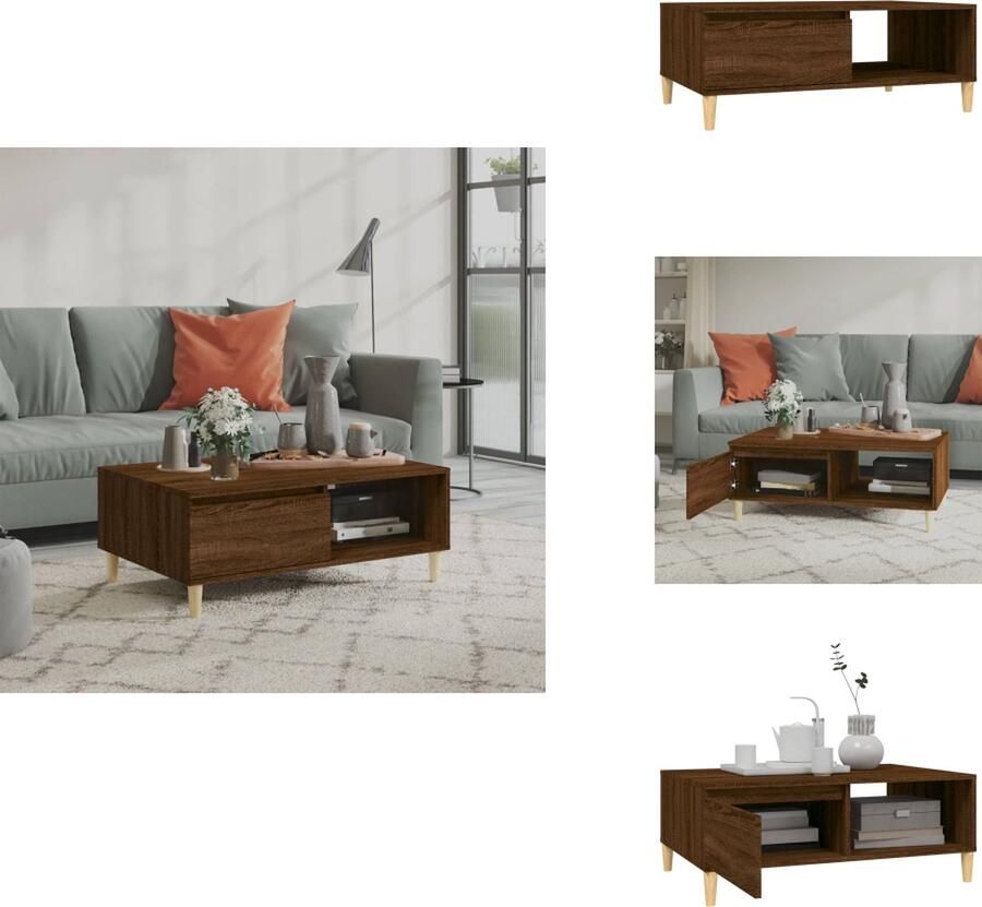 VidaXL Salontafel Salontafels Woonkamertafel Banktafel Salontafel 90x60x35 cm bewerkt hout bruineikenkleurig