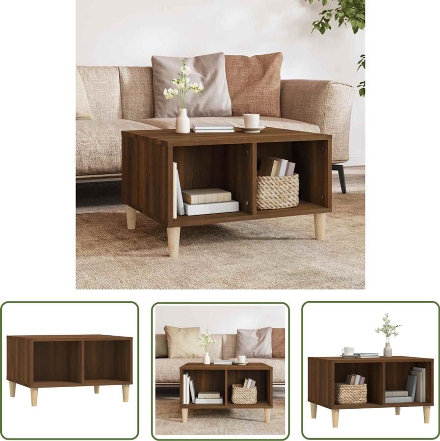 The Living Store Salontafel Scandinavische stijl Duurzaam hout Ruime opbergruimte Bruineiken 60x50x36.5cm Scandinavische Stijl Salontafel Houten Tafel Bruine Eiken Kleur Opbergruimte - Foto 2