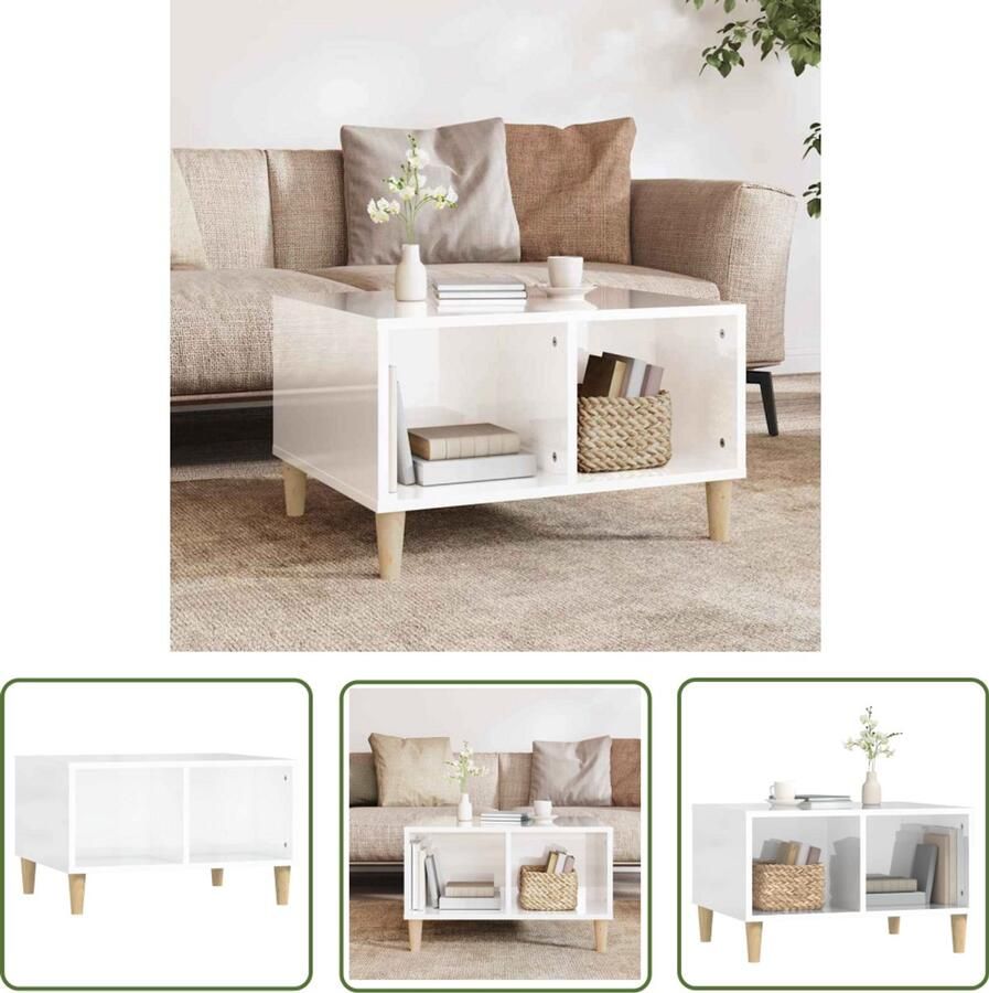 The Living Store Salontafel Scandinavische Stijl Hoogglans Wit 60 x 50 x 36.5 cm Scandinavische Stijl Salontafel Witte Salontafel Houten Salontafel Living Room Furniture - Foto 2