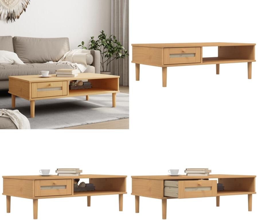 The Living Store SENJA Salontafel 100 x 55 x 33 cm Massief grenenhout met uv-vernis Salontafel Houten Salontafel Grenenhout Salontafel Salontafeltje Tv Tafeltje - Foto 2