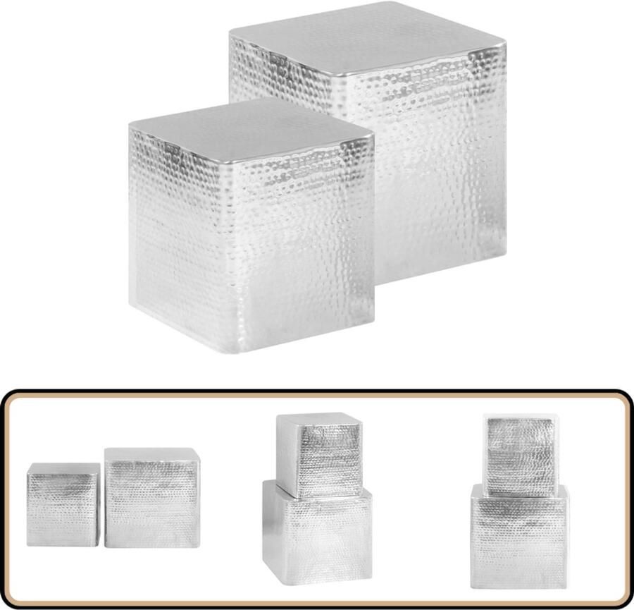 VidaXL Salontafel Set Aluminium Zilver 2-delig Salontafel Aluminum Tafel Zilveren Tafel Moderne Salontafel Koffietafel