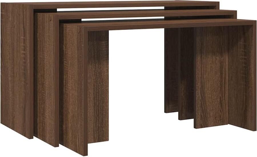 The Living Store 3-delige Tafeltjesset bewerkt hout bruin eikenkleur Bijzet Tafels Nesttafels Salontafel Houten Tafel Bruine Tafel