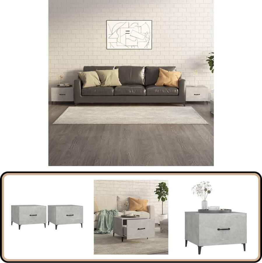 VidaXL Salontafel Set Metalen poten Betongrijs Salontafel Industrieel Design Betonlook Houten Tafel Metalen Onderstel Bijzettafels