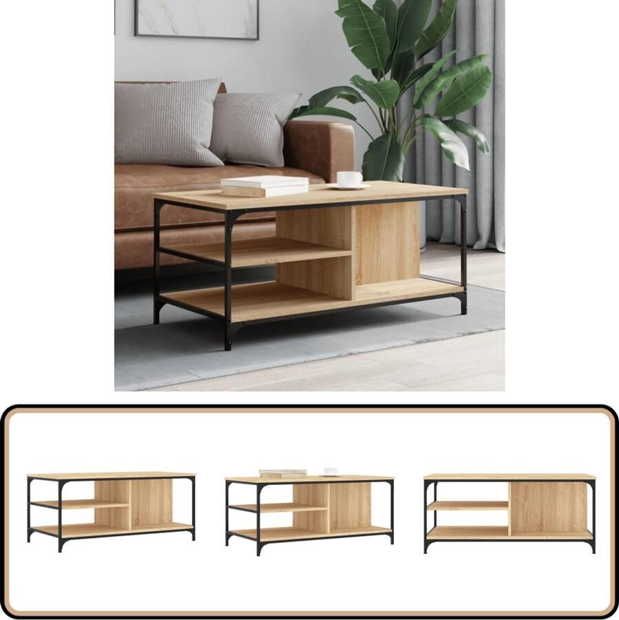 The Living Store Salontafel Sonoma Eiken 100 x 50 x 45 cm Duurzaam Opbergruimte Salontafel Eikenhouten Meubilair Houten Salontafel Tv Tafellaar Bijzettafel - Foto 4