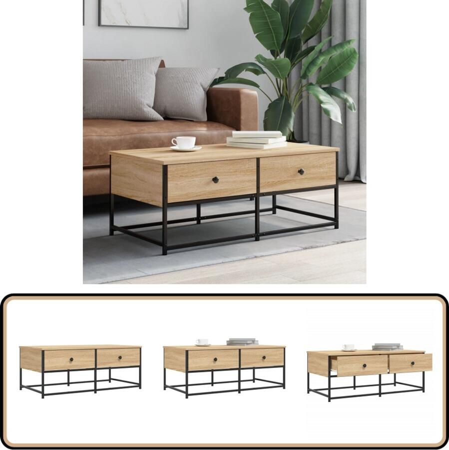 The Living Store Salontafel Sonoma Eiken 100 x 51 x 40 cm Bewerkt hout en metaal Salontafel Houten Salontafel Sonoma Eiken Salontafel Living Room Furniture - Foto 4