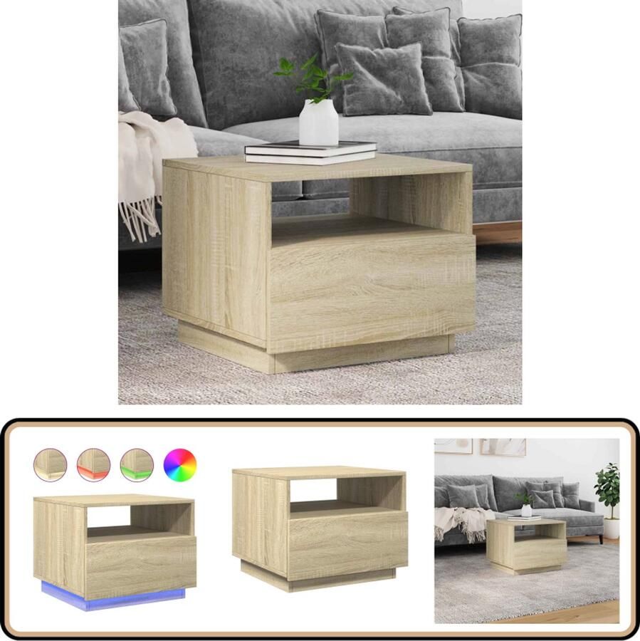 VidaXL Salontafel Sonoma Eiken 50x49x40 cm LED Salontafel Salontafels Bijzettafel Salontafel