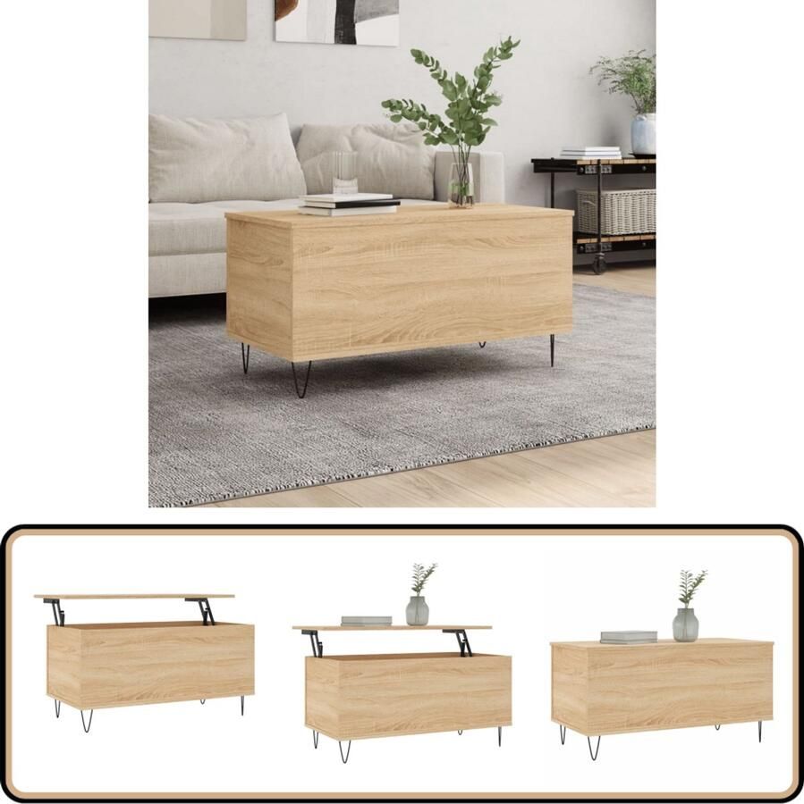 VidaXL Salontafel Sonoma Eiken 90x45x45 cm Salontafel Lift Top Tafel Houten Salontafel Eiken Salontafel Tv Tafeltje