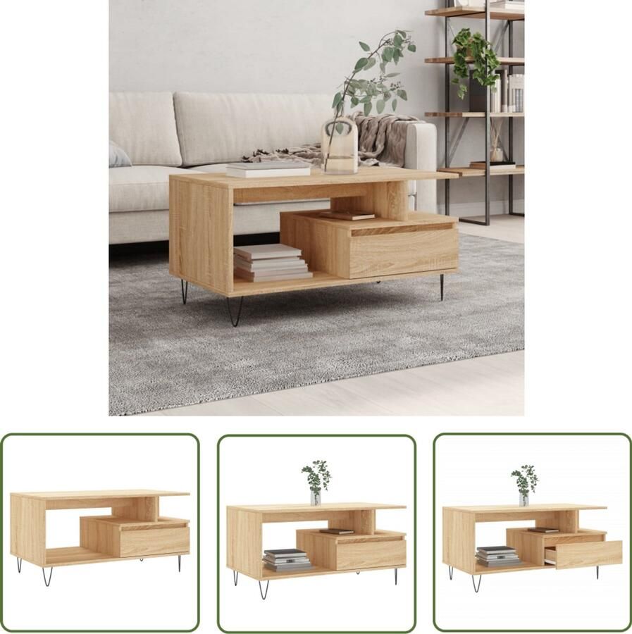 VidaXL Salontafel Sonoma Eiken 90x49x45 cm Salontafel Bijzettafel Houten Salontafel Sonoma Eiken Salontafel Met Lade Livingroom Meubilair