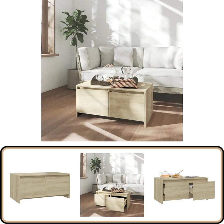 VidaXL Salontafel Sonoma Eiken 90x50x41 5 cm Salontafel Banktafel Houten Salontafel Eiken Meubilair Beige Meubelen Stoere Salontafel Tv Tafellaar Koffietafel Living Room Furniture Woonkamerdecoratie