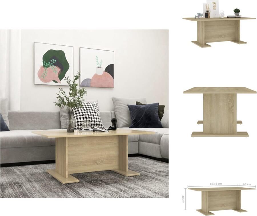 VidaXL Salontafel Sonoma Eiken Spaanplaat 103.5 x 60 x 40 cm Stevig Duurzaam Tafel