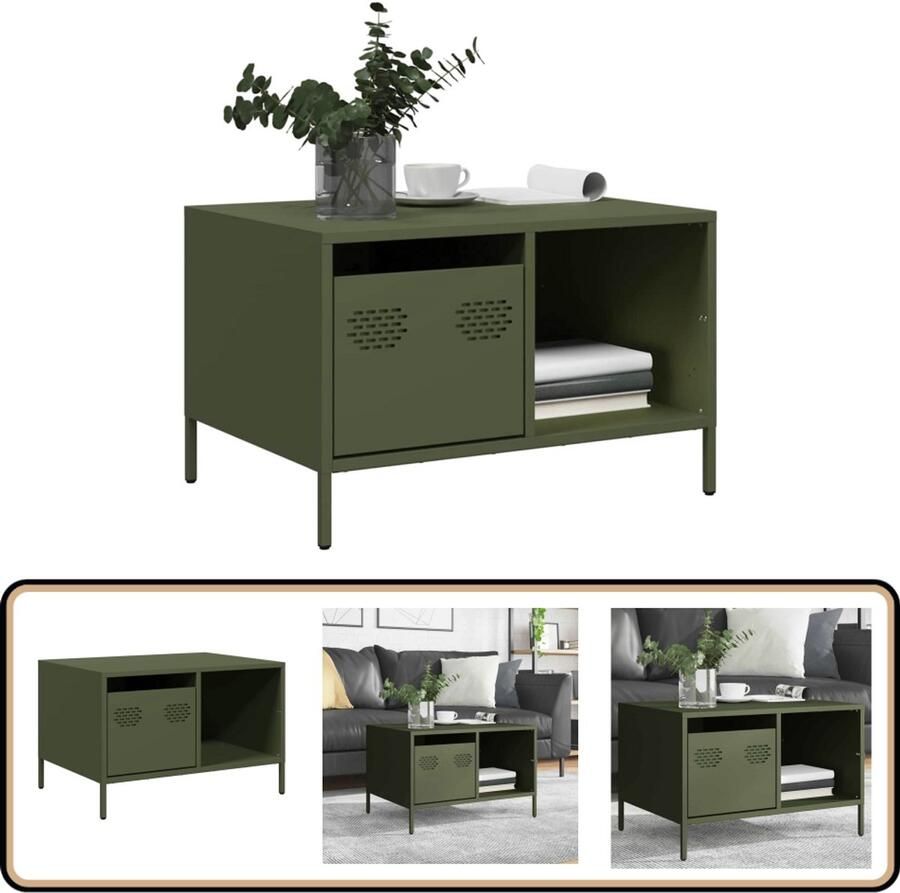 VidaXL Salontafel Staal 68 5x50x43 5 cm Olijfgroen Salontafel Salontafels Bijzettafel Banktafel