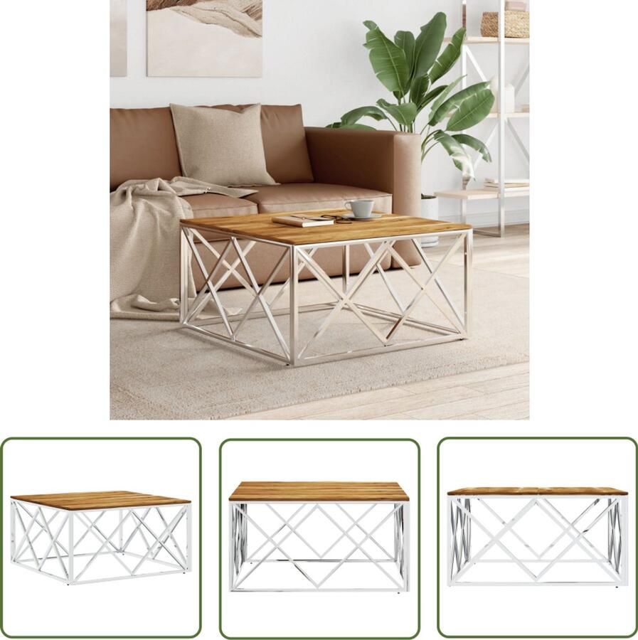 VidaXL Salontafel Staal & Acaciahout Zilver Salontafel Massief Houten Tafel Acacia Hout Roestvrijstaal Zwarte Salontafel Stijlvolle Salontafel Koffietafel Centraaltafel Livingkamer Meubilair