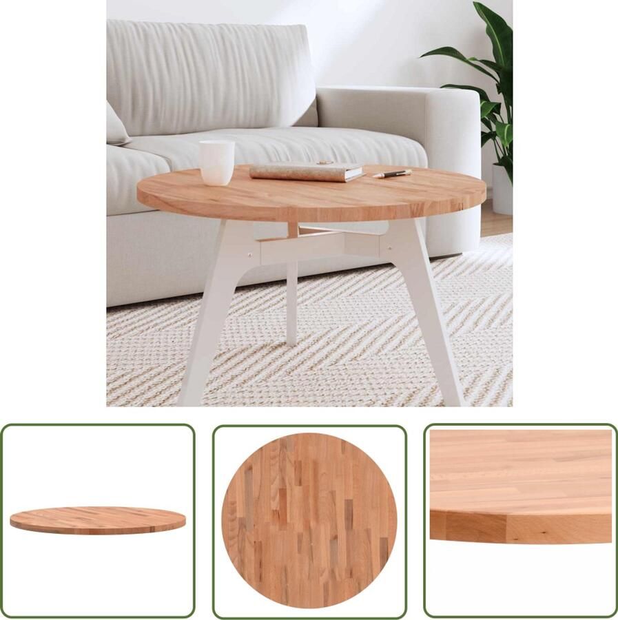The Living Store Tafelblad Massief beukenhout 70 x 2.5 cm Rond Voor salontafel Tafelblad Salontafel Beukenhout Houten Tafelblad Rond Tafelblad