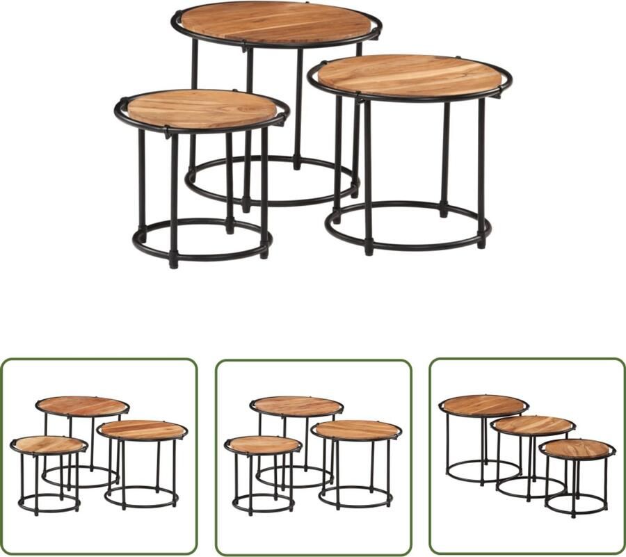 The Living Store Tafeltjesset 3 st massief acaciahout Tafels Gigognes Houten Tafel Acacia Hout Bijzettafel Salontafel