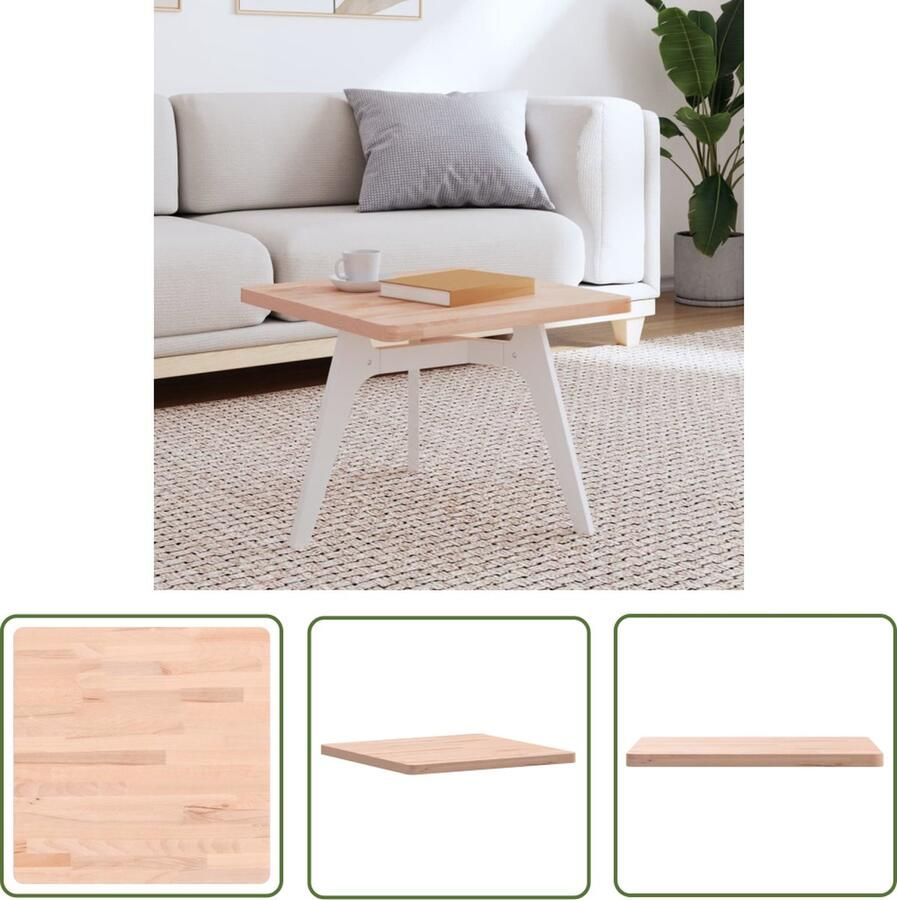 VidaXL Salontafel Tafeltje Tafelblad vierkant 50x50x2 5 cm massief beukenhout Tafelblad Beukenhout Massief Hout