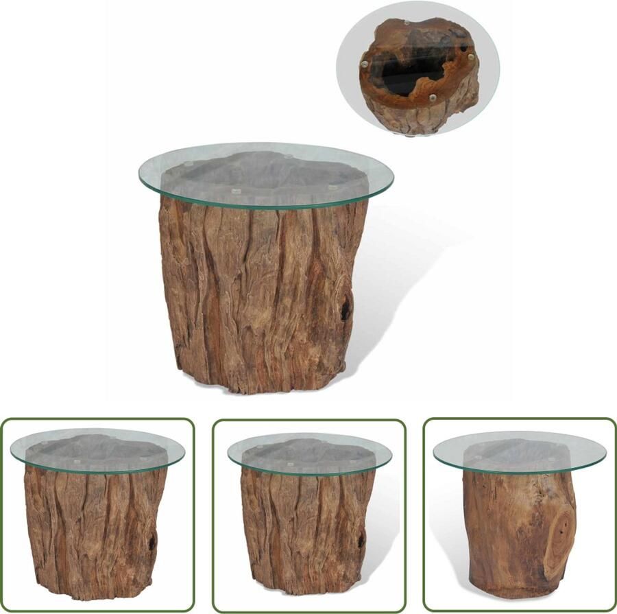 VidaXL Salontafel Teakhout 50x40 cm Glazen Blad Salontafel Teak Houten Meubilair Glas Tafellamp Koffietafel Zitkamer Accessoires Design Meubel Vintage Stijl Bruine Salontafel Moderne Salontafel