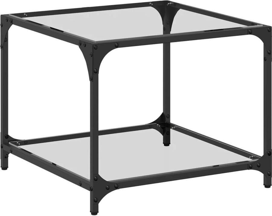 VidaXL Salontafel Transparant Glas Hout & Staal 50x50x40 cm Salontafel Salontafels Bijzettafel Banktafel