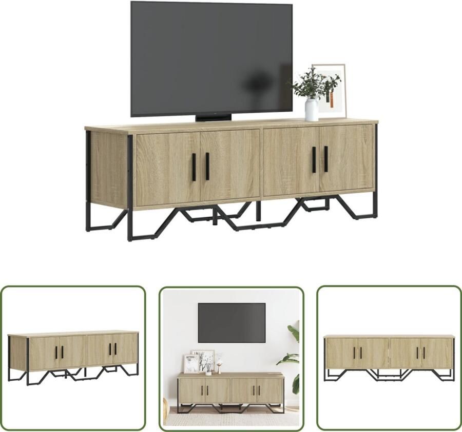 The Living Store Tv-meubel 122x34x41 cm bewerkt hout sonoma eikenkleurig Tv Kast Salontafel Media Kast Houten Tv Meubel Sonoma Eiken