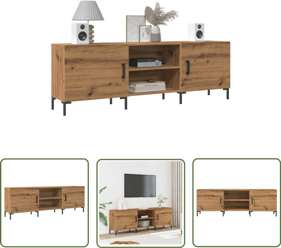 The Living Store Tv-meubel 150x30x50 cm bewerkt hout artisanaal eikenkleurig Tv Kast Salontafel Houten Tv Stand Media Kast Opslagoplossing