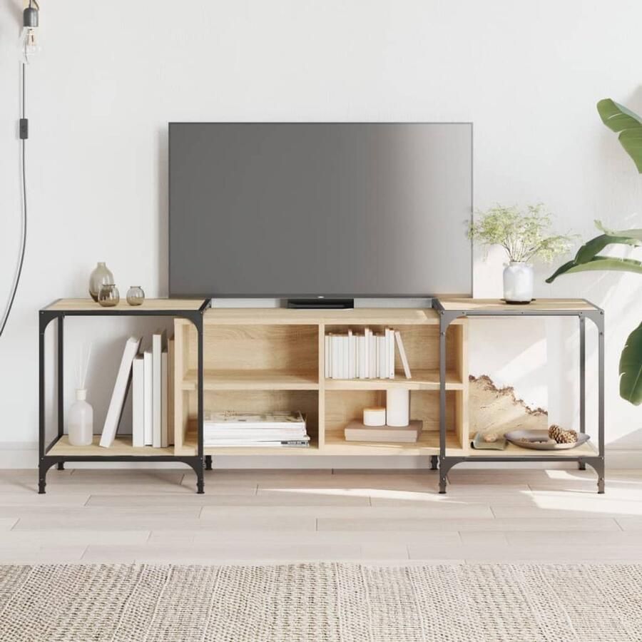 The Living Store Tv-meubel 153x37x50 cm bewerkt hout sonoma eikenkleurig Tv Kast Salontafel Media Kast Industrieel Tv Meubel Houten Tv Meubel