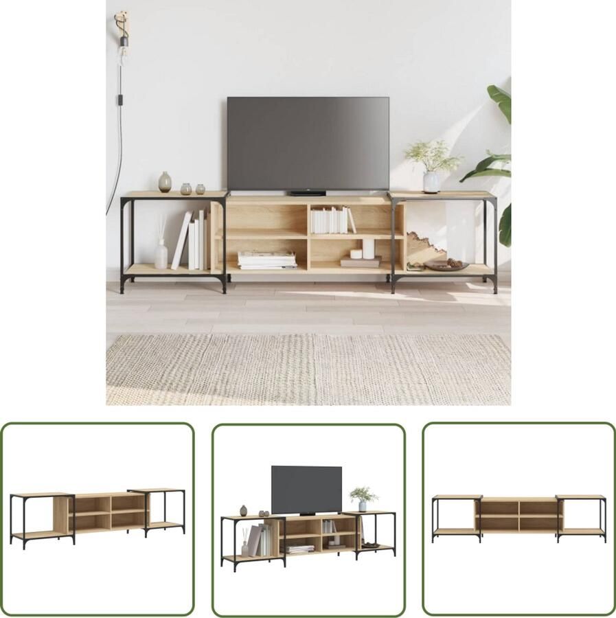 The Living Store Tv-meubel 203x37x50 cm bewerkt hout sonoma eikenkleurig Tv Kast Salontafel Industrieel Tv Meubel Houten Tv Meubel Tv Stand