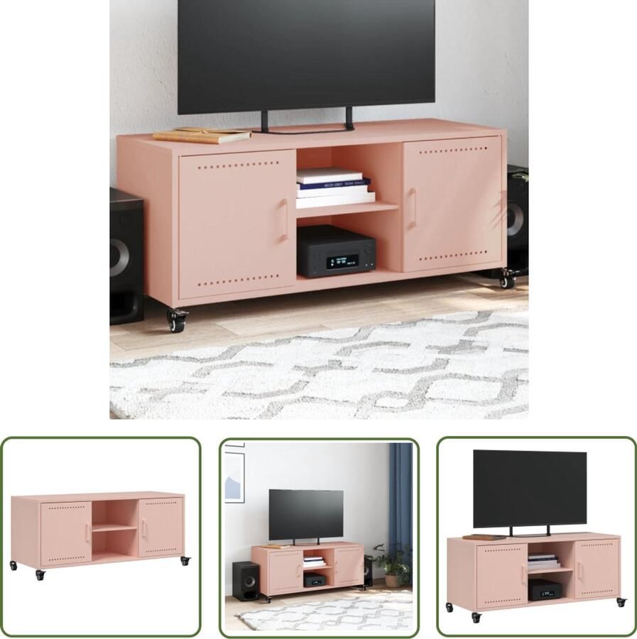 The Living Store Tv-meubel 100 5x39x43 5 cm staal roze Tv-meubel Salontafel Roestvrijstalen Tv-standaard Metalen Tv-meubel Roze Tv-meubel