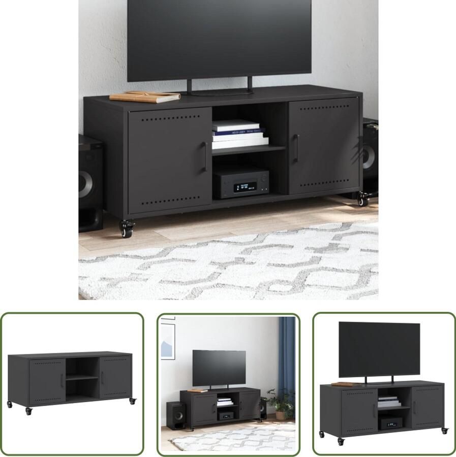 The Living Store Tv-meubel 100 5x39x43 5 cm staal zwart Tv-meubel Salontafel Zwarte Tv-stand Metalen Tv-meubel Industrieel Tv-meubel