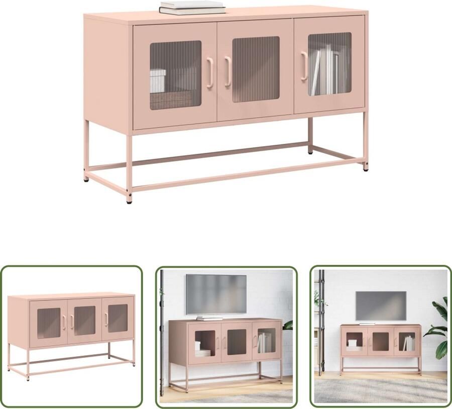 The Living Store Tv-meubel 100 5x39x60 5 cm koudgewalst staal roze Tv-meubel Salontafel Roestvrijstalen Tv-meubel Opbergkast Mediabox